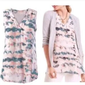 Cabi Tank Top Womens Blouse Small Green Gelato Watercolor Sleeveless V-Neck 5035